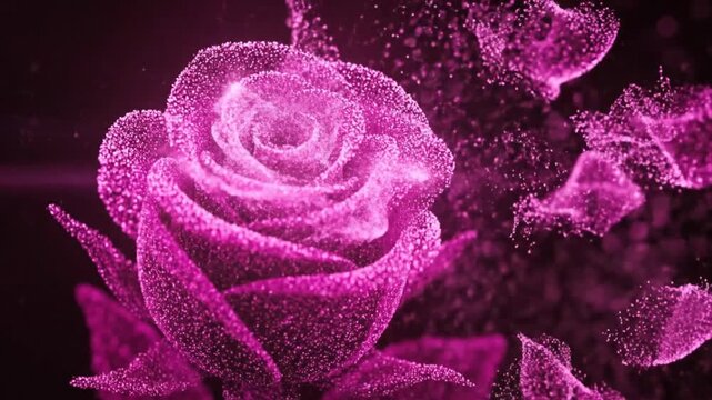 Enchanting Pink Rose with Floating Petals - A Dreamy Floral Fantasy.
