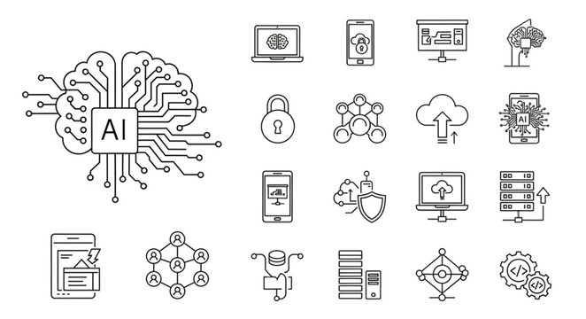 Artificial Intelligence Technology Icons Set.