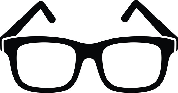 Thick Frame Eyeglasses Silhouette Front View Bold Black Icon Vector Illustration for Fashion Vision Optical and Geek Style Concept