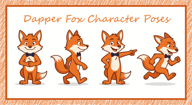 Cute Fox Character Cartoon Action Poses