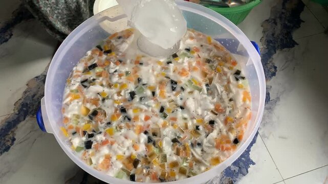 iced jelly milk in a bucket 