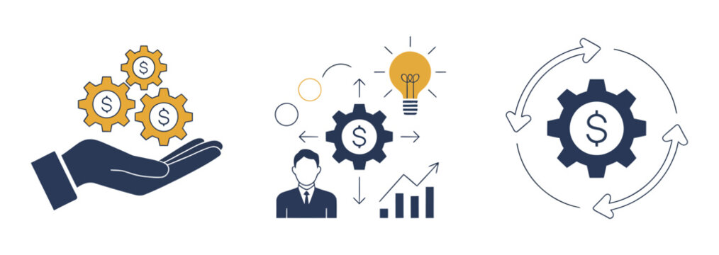 Business model icon vector illustration, flat style concept showing strategy, structure, revenue flow, and business planning elements, clean modern isolated design for corporate and startup use.