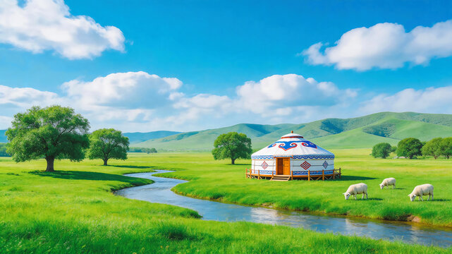 Grassland Yurt with Sheep