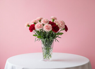 Fototapeta premium bouquet of pink carnation in a vase