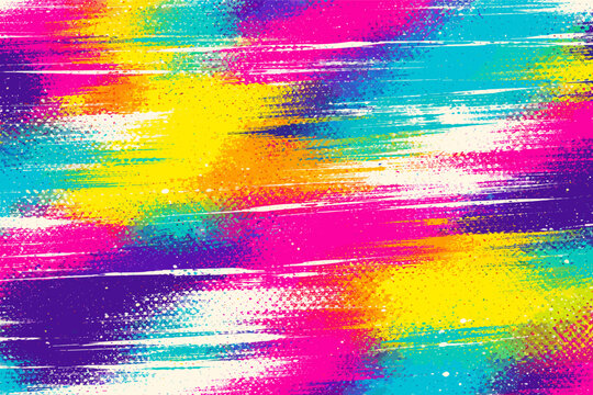 Colorful Analog Risoprint Texture Background with Ink Roller Effect and Punk Urban Style. Vibrant Abstract Halftone Grainy Pattern with Artistic Brush Strokes and Street Art Graffiti Aesthetic.