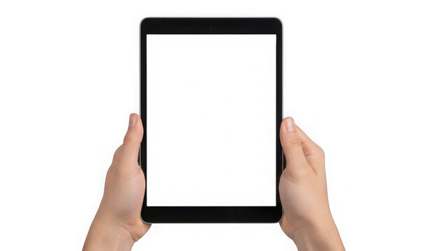 Hands holding tablet device isolated on transparent background isolated on transparent background