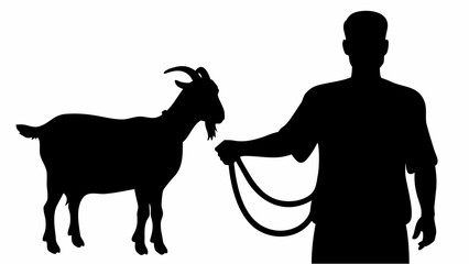 Man holding goat on rope silhouette livestock farming agriculture animal husbandry © Ubaid