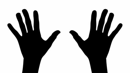 Black silhouette of two hands raised in celebration or greeting on white background © Ubaid
