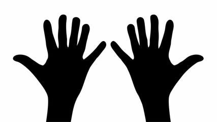 Obraz premium Two raised hands in celebration silhouette against white background with black color