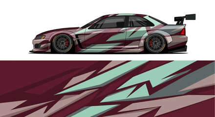 Fototapeta premium High speed race car with bold geometric livery and dynamic angular graphics in motion.
