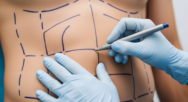 Medical Examination of Torso with Stethoscope and Marker