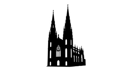 Obraz premium Vector silhouette of Gothic cathedral with twin spires and rose window, historic architectural landmark art