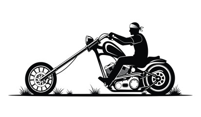 silhouette of a motorcyclist riding a chopper motorcycle with a headscarf on a grassy field high quality professional detailed modern elegant stylish clean crisp © ARSM D