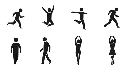 Fototapeta premium Black silhouettes of people exercising outdoors.