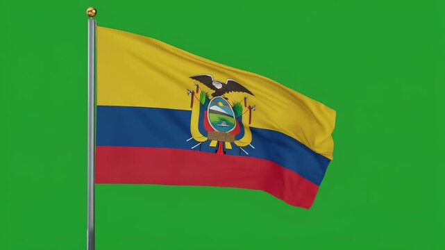 Ecuadorian flag waving on a pole in smooth animation