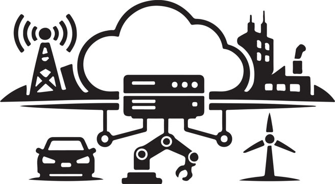 Edge computing icon vector with cloud device network technology processing symbol isolated.