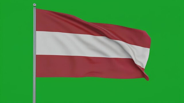 The Austrian flag waves gently on a pole against green screen