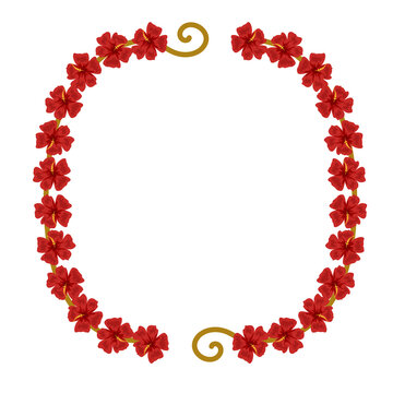 Red Hibiscus Floral Wreath Circular Frame