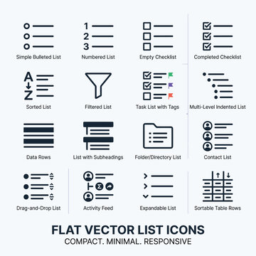 Flat Vector List Icons With Simple Bulleted List
