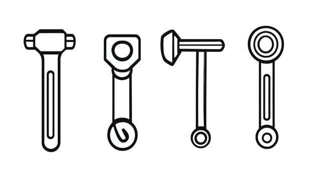 Four black and white illustrations of tools with rounded, square, and circular components