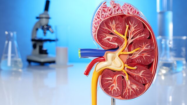 Human kidney glowing with golden healing light in medical laboratory Concept of organ health transplant research and advanced healthcare diagnostics supporting recovery and science innovation