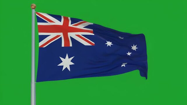 Australian flag waving on a pole in windy conditions outdoors today