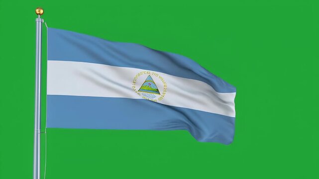 The Nicaraguan flag waves gently on a green screen background.