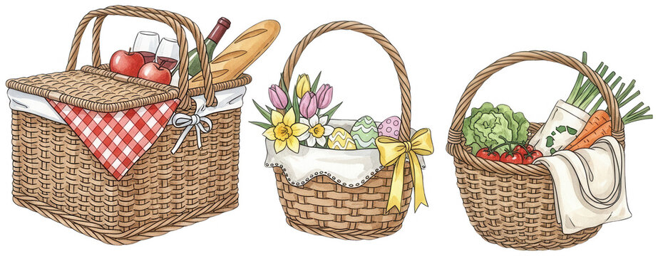 Woven picnic png Easter hamper cutout Garden basket png Wicker container cutout Rustic carrier png Vintage storage cutout Traditional hamper png Braided basket isolated transparent background image