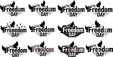 Freedom Day celebration logo designs with doves and peace signs  various typography and graphics © Badhon