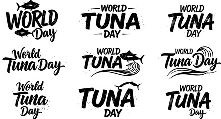 World Tuna Day logos and labels with fish waves and typography  various designs for awareness campaign © Badhon