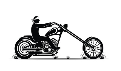 silhouette of a motorcyclist riding a chopper motorcycle in a side view with grassy terrain high quality professional detailed modern elegant stylish clean crisp © ARSM D