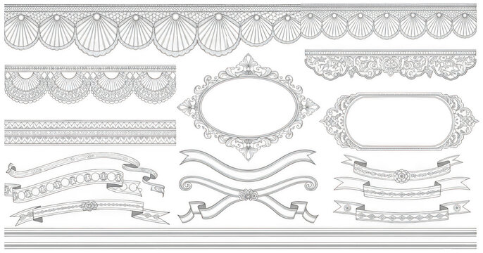 Vintage lace border png Ornate ribbon banner cutout Decorative frame element png Victorian scallop trim png Elegant floral ornament cutout Retro design element isolated transparent background image