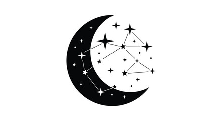 crescent moon with stars constellation silhouette high quality professional detailed modern © Kuntol02