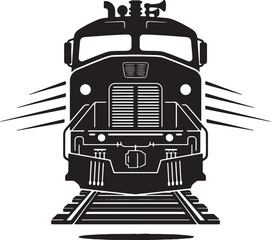 Black and white silhouette of a train on railroad tracks also transparent background, locomotive © MeJaMa