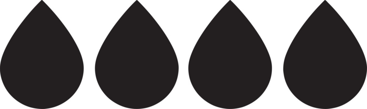 Four symmetrical black teardrop shapes arranged in a horizontal row on white background, also transparent background