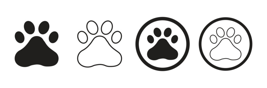 Dog or cat paw vector icon set. four black paw print icons in different styles. vector illustration