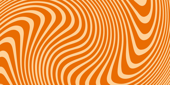 Retro caramel line background. Salted caramel liquid desert texture. Wavy swirl candy pattern for poster, cover, banner, pamphlet. Orange nougat hippie wallpaper in 60s or 70s style. Vector