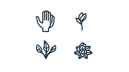 Obraz premium A collection of line art icons including a hand, budding flower, leaves, and a fully open flower