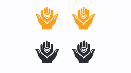 Fototapeta premium Four stylized icons featuring open hands with hearts inside, using two color schemes
