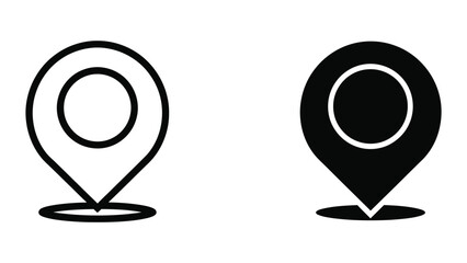 Naklejka premium Simple location pin icon with filled and empty circle variants