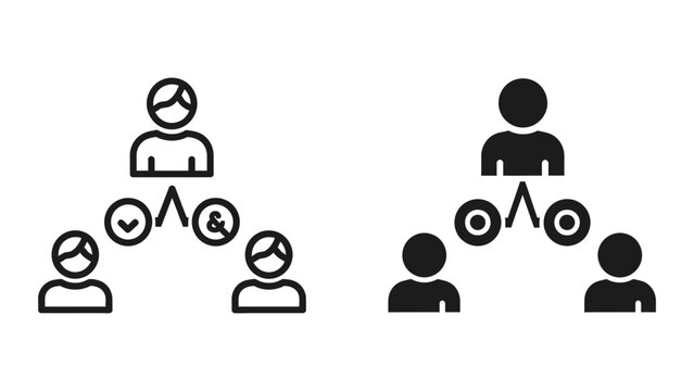 Family tree hierarchy with icons and people silhouettes