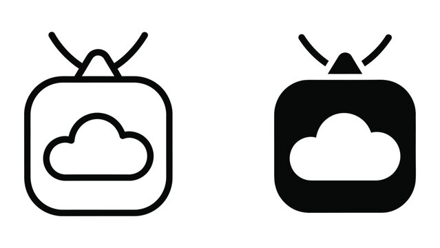 Modern cloud streaming icon with antenna on black and white background