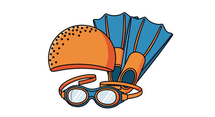 Swim, diving, goggles, flippers, cap, vector icons © Charlie