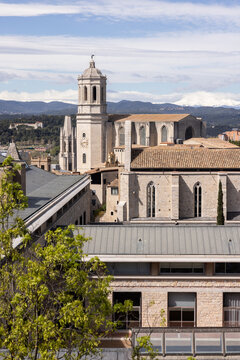views of old town Girona, Spain from Passeig de la Muralla