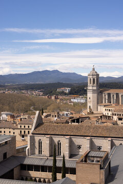 views of old town Girona, Spain from Passeig de la Muralla