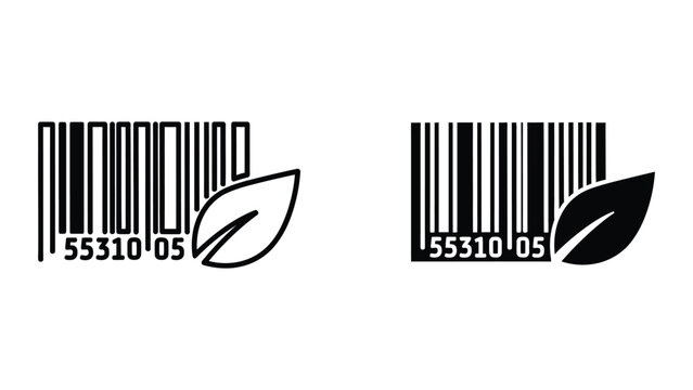 Black and white leaf barcodes with eco symbol