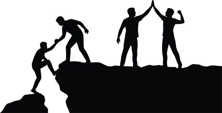 Teamwork, partnership, support, business concept, silhouette icons, black, white background, motivational, teamwork vector, business teamwork
