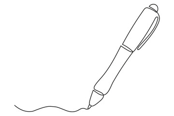Obraz premium Minimalist continuous one line drawing collection of writing pens, elegant stationery tool vector illustrations.
