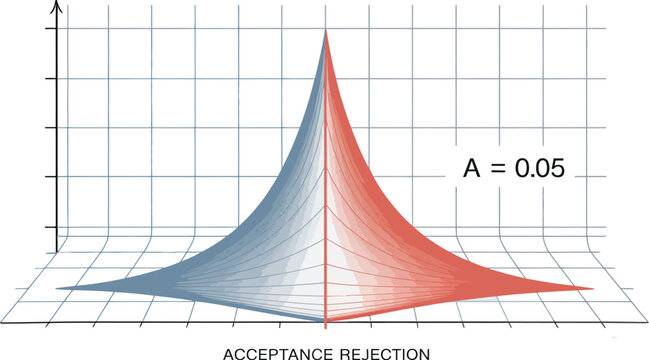 Statistical Curve: A visual representation of a statistical curve, showing the relationship between acceptance and rejection within a defined range. It is demonstrating a data analysis.