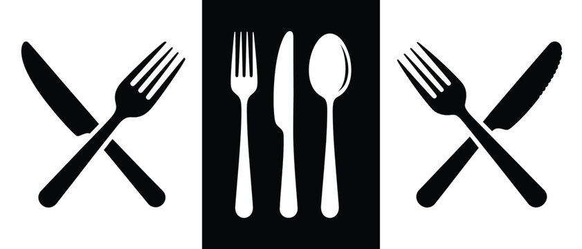 Cutlery silhouette forks knives and spoons in a minimalist black and white design